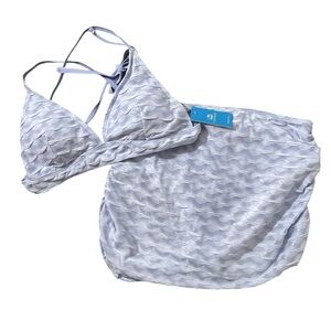C7- Light Blue Women’s Large 2PC Textured Bikini Set NEW NWT Skirt